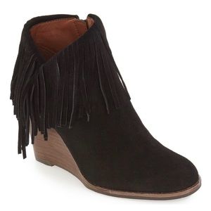 Lucky Brand black suede fringe boots